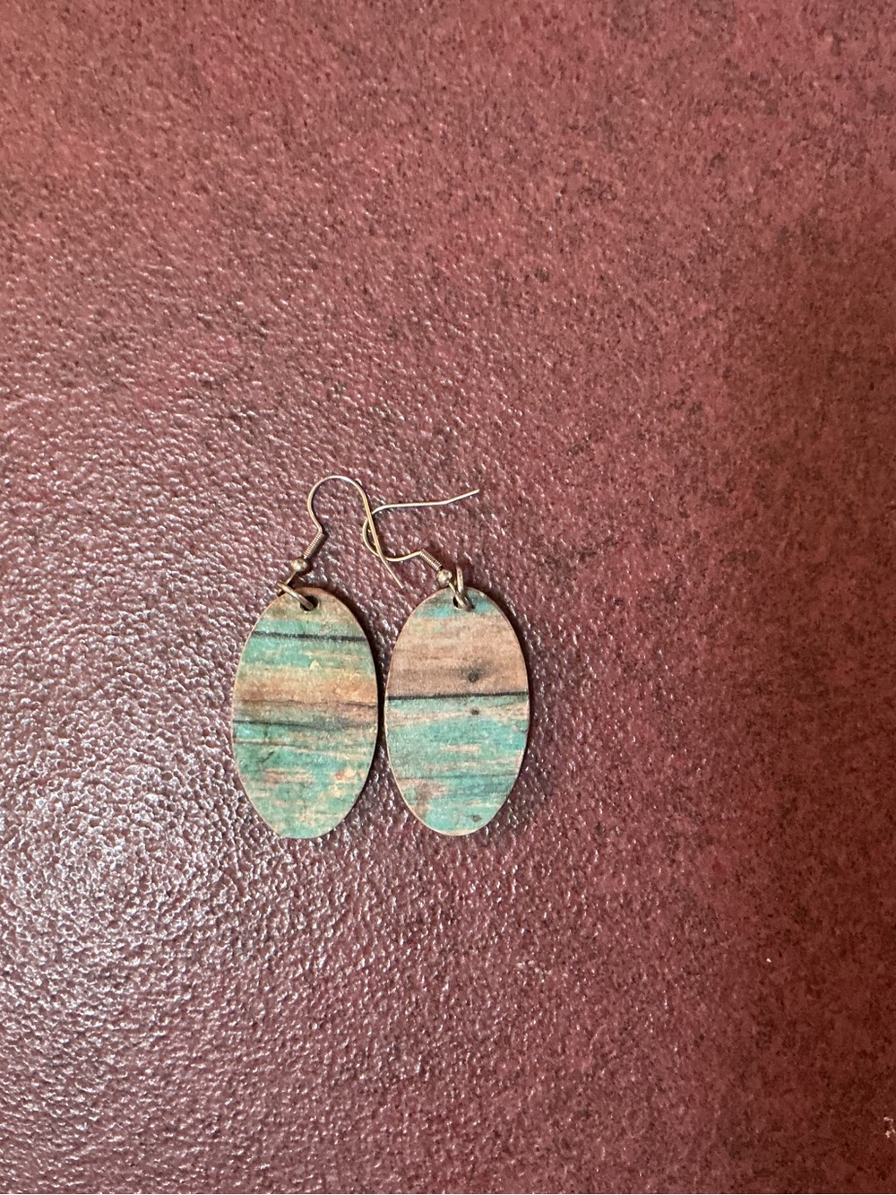 Handcrafted Turquoise Wood Oval Drop Earrings - Unbranded